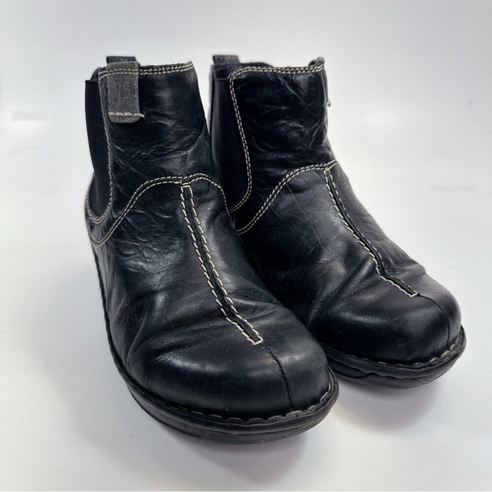 Josef Seibel Womens 38 Black Leather Pull On Chelsea Ankle Boots